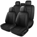 HChengkikz Leather Car Seat Covers,Breathable and Waterproof Seat Cover Full Set,PU Premium Universal Fit Automotive Airbag Compatible for Cars Sedans SUVs Vans and Trucks(Full Seat,Black,N1)