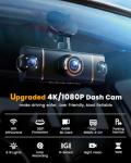 4 Channel 360° Dash Cam Front Rear Inside & Left Right, 4K+1080P*3 FHD Car Camera, 5GHz WiFi & App Control, 8 IR Lamps Night Vision, 24H Parking Mode, G-Sensor, Loop Recording, Includes 64GB SD Card