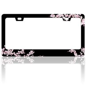 Cherry Blossoms License Plate Frame Beautiful Pink Flowers License Plate Frames Funny Auto Accessory Bracket Stainless Steel License Plate for Women Men 6x12 Inch