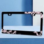 Cherry Blossoms License Plate Frame Beautiful Pink Flowers License Plate Frames Funny Auto Accessory Bracket Stainless Steel License Plate for Women Men 6x12 Inch