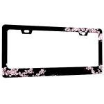 Cherry Blossoms License Plate Frame Beautiful Pink Flowers License Plate Frames Funny Auto Accessory Bracket Stainless Steel License Plate for Women Men 6x12 Inch