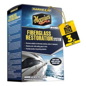 Meguiar's M4965 Marine/RV Fiberglass Restoration System, 3-Piece Marine Fiberglass Repair Kit Featuring Oxidation Remover for Boat Care Plus Boat Polish and Wax