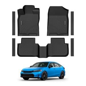 Floor Mats for Honda Civic 2022-2026 Gas Sedan(2nd Row w/o USB Port) & 2026 Sedan Hatchback Si Hybrid TPE Floor Liners Fit for Civic 1st & 2nd Row & Door Sill Guards Anti-Slip Full Set Car Mats