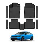 Floor Mats for Honda Civic 2022-2026 Gas Sedan(2nd Row w/o USB Port) & 2026 Sedan Hatchback Si Hybrid TPE Floor Liners Fit for Civic 1st & 2nd Row & Door Sill Guards Anti-Slip Full Set Car Mats
