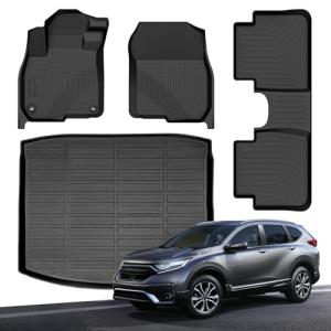 Floor Mats & Trunk Mat for Honda CR-V 2017-2022 (Deck in Lower Position), All Weather Protection TPE Anti-Slip Custom Fit CRV EX/EX-L/LX/Touring/Special Edition Car Full Mats Accessories