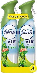 Febreze Air Mist Air Freshener Spray, Odor-Fighting Room Spray, Air Fresheners for Home and Bathroom and Kitchen, Aerosol Can, Gain Original Scent, 8.8oz (Pack of 2)