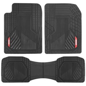 Motor Trend AdventureMax Car Floor Mats Full Set - Durable Rubber Floor Mats for Cars with Debris Capture Grooves, All Weather Interior Protection for Front and Rear with Non-Slip Backing, Black