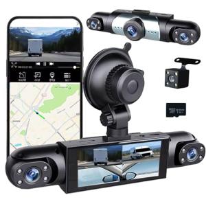 4 Channel Dash Cam 360° View, 1080P Front and Rear Inside, Left Right Dash Camera for Cars, Night Vision, WiFi & APP Control, G-Sensor, Loop Recording with 64GB SD Card