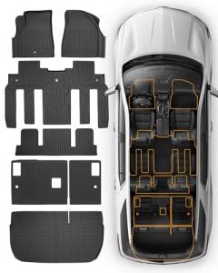 All Weather Floor Mats & Cargo Liner Custom Fit for Chevy Traverse 2009-2017 (Only Fits Captain's Chairs), Front 2nd Backrest Trunk Mats for Buick Enclave 2009-2017, TPE Anti-Slip Car Accessories