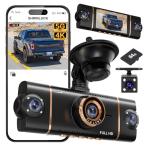 4 Channel 360° Dash Cam Front Rear Inside & Left Right, 4K+1080P*3 FHD Car Camera, 5GHz WiFi & App Control, 8 IR Lamps Night Vision, 24H Parking Mode, G-Sensor, Loop Recording, Includes 64GB SD Card