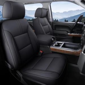 Coverado Chevy Silverado Seat Covers, Faux Leather Seat Covers Fit for Chevy Silverado GMC Sierra 2007-2025 1500, 2015-2025 2500HD 3500HD Crew Double Extended Cab (Front, Black)