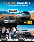 TERUNSOUl 4K Dash Cam Front and Rear, Full HD 3 Channel Dashcam, Free 128GB MicroSD Card, Built-in 5.8GHz WiFi Built-in GPS, Collision Sensor, Night Vision, HDR, 3.16" IPS, 24H Parking Mode（Black）