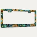 Beautiful Glass Flowers License Plate Frame Colorful Floral License Plate Holders Funny Stainless Steel Auto Accessory Bracket 2 Hole with Screws Universal Us Car License Plate Frames 6x12 Inch
