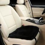 OGLAND 20 inchs Fluffy Genuine Australia Sheepskin Car Seat Cover for Auto Interior Accessories with Soft Fuzzy Wool Natural Fur Non-Slip (Black, Front)