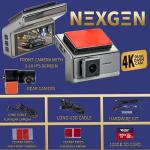 NΞXGΞN 4K Dash Cam Front and Rear, Dual Channel Dash Cam, Built-in WiFi, G-Sensor, Loop Recording, Emergency Lock, Night Vision, 24-Hour Parking Mode, Free 128GB SD Card & Hardwire Kit