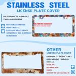 Beautiful Glass Flowers Pattern License Plate Frame Floral Stainless Steel License Plate Holder For Front And Rear Car Tags Funny For Car Decoration Accessories With Screws 6.3 X 12.2 In For Women Men