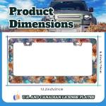 Beautiful Glass Flowers Pattern License Plate Frame Floral Stainless Steel License Plate Holder For Front And Rear Car Tags Funny For Car Decoration Accessories With Screws 6.3 X 12.2 In For Women Men