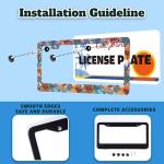 Beautiful Glass Flowers Pattern License Plate Frame Floral Stainless Steel License Plate Holder For Front And Rear Car Tags Funny For Car Decoration Accessories With Screws 6.3 X 12.2 In For Women Men