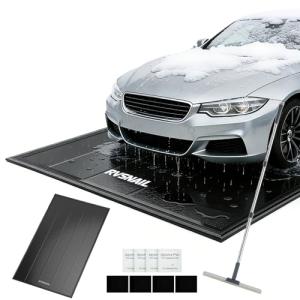 RVSNAIL Garage Floor Mat, 8'6''x22' Heavy Duty 1.2inch Thick Containment Mats, Waterproof PVC Matwith High Elastic Sponge Column, Non-Slip Surface, Parking Mat with a Squeegee