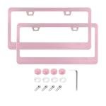 Fashion 2 Pack Matte Cherry Baby Pink License Plate Frames, Stainless Steel Car License Plate Cover Car Accessories with Screw Caps (Pink)