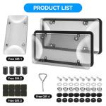 2 Pack License Plate Protector & Frame Combo, Clear Plastic Car Front/Rear Covers with Screws Caps, Universal Fit Car Accessories + Bonus Valve Stem Caps, Adhesive Pads & Mini Screwdriver
