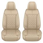 Pariitadin Leather Car Seat Covers Front Pair, Waterproof Breathable Faux Leather Automotive Seat Covers for Cars, Non-Slip Car Interior Covers Universal Fit Most Cars Sedans Trucks SUVs, Beige