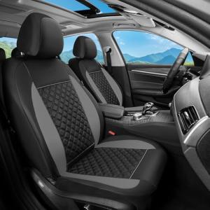 FLORICH Seat Covers, Front Seat Covers 2 PCs, Automotive Seat Cover for Cars, Luxury Leather Universal Seat Cover Accessories Fit for Most Cars SUV Truck Sedans(Grey)