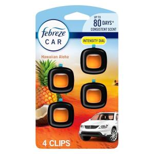 Febreze Car Air Freshener, Odor-Fighting Automotive Vent Clip, Scented Car Accessories, Long Lasting for Strong Odors, Hawaiian Aloha Scent, 4 Count