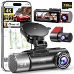 4K+2K+2K 3 Channel Dash Cam Front and Rear, 128GB Card Included, Dash Camera for Cars 5.8G/2.4G Dual Wifi, Built-in GPS, Night Vision, WDR, 170°Wide Angle, G-Sensor Emergency Lock, 24H Parking Monitor