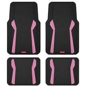 Rubbermaid Car Floor Mats Full Set, Premium Heavy Duty All-Weather Car Mats– Rugged Rubber with Brushed Aluminum Inserts, Universal Trim-to-Fit, Anti-Slip Backing for Cars, SUVs, Trucks & Vans - Pink