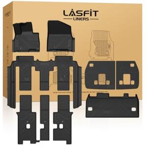 LASFIT Floor Mats & Backrest Mats & Cargo Mat for Kia Carnival Hybrid 7/8 Seats 2026 2025 (Only Fit Hybrid), All Weather TPE Custom Fit Floor Liners Full Set Car Mats Trunk Mat Accessoires, Black