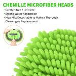 62'' Car Wash Brush with Long Handle Chenille Microfiber Car Wash Mop Mitt Kit Scratch-Free Car Cleaning Brush Care Kits with Replacement Head Supplies for Cars RV Truck Boat