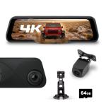 STINGER STR4KEJT 9.66" 4K UHD Rearview DVR Monitor Mirror Camera Front/Rear Dashcam & 2K Backup Cam, OEM Look/Secure Mount, Park Monitor, G-Sensor, Anti-Glare, GPS, 64GB Card (Gladiator JT 2020-2025)