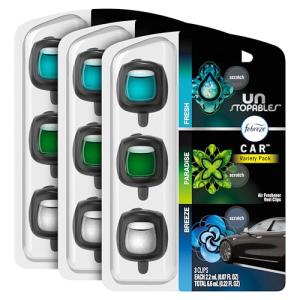 Febreze Car Air Freshener Odor-Fighting Car Vent Clip, Unstopables Variety Pack, 3-Count Pack of 3