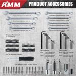 AMM Mechanics Tool Set, 1/4 in, 3/8 in and 1/2 in Drive socket set, 202 Piece