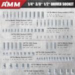 AMM Mechanics Tool Set, 1/4 in, 3/8 in and 1/2 in Drive socket set, 202 Piece
