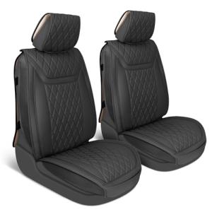 MotorBox Car Seat Covers – Ranch Leatherette Faux Leather Black Seat Covers for Car – Diamond Stitched Cushioned Seat Protectors for Automotive Accessories, Trucks, SUV, Car – Two Front Covers