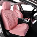 Huidasource Leather Car Seat Covers Full Set, Full Coverage Universal Fit for Most Cars SUVs Trucks, Easy Install with Velcro, Airbag Compatible, Retains Seat Functions & Cupholders, Pink