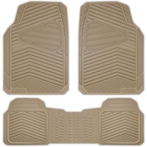 CAR PASS Tan Rubber Car Mats, Beige Waterproof Car Floor Mats All Weather, Car Mat Full Set 3 Piece, Automotive Floor Mat Trim to Fit for Cars Sedans SUVs Vans Trucks, Anti-Slip Easy Clean, All Beige