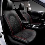 CAROMOP Luxury PU Leather Car Seat Covers Full Set-Waterproof Seat Protectors with Split Bench Seat Covers for Cars-Universal Cars Interior Covers for Sedans, SUVs, Pick-up Trucks (Black/Red Line)