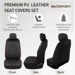 CAROMOP Luxury PU Leather Car Seat Covers Full Set-Waterproof Seat Protectors with Split Bench Seat Covers for Cars-Universal Cars Interior Covers for Sedans, SUVs, Pick-up Trucks (Black/Red Line)