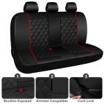 CAROMOP Luxury PU Leather Car Seat Covers Full Set-Waterproof Seat Protectors with Split Bench Seat Covers for Cars-Universal Cars Interior Covers for Sedans, SUVs, Pick-up Trucks (Black/Red Line)