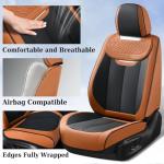 Coverado Car Seat Covers Full Set, Breathable Nappa Leather Seat Covers for Cars, Automotive Seat Covers, Waterproof Front and Back Car Seat Protector Universal Fit Most Cars(Brown&Black)