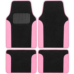 BDK Pink Carpet – Two-Tone Faux Leather Automotive Floor Mats, Included Anti-Slip Features and Built-in Heel Pad, Stylish for Cars Truck Van SUV, MT202