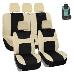 FH Group Full Set Light and Breezy Car Interior Covers-Front and Rear Split Bench Beige Seat Covers,Universal Fit for Cars, Trucks and SUVs