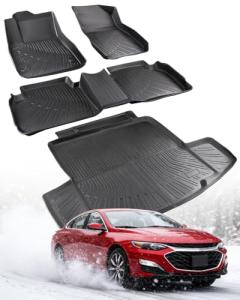 Diffcar Floor Mats for Chevy Malibu: 2016 2017 2018 2019 2020 2021 2022 2023 2024 2025 All Weather TPE Black Automotive Car Accessories for Chevrolet Malibu 16-25 (Set of 4 Mats)
