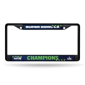 Rico Industries NFL Football Seattle Seahawks 2026 Super Bowl LX Champions Black Chrome Frame 12" x 6" Car/Truck Auto Accessory