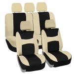 FH Group Full Set Light and Breezy Car Interior Covers-Front and Rear Split Bench Beige Seat Covers,Universal Fit for Cars, Trucks and SUVs