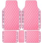 NBTEPEM Pink Bling Leather Car Floor Mats Full Set, Sparkly Diamond Car Mats Universal Fit Most Automotive, Glitter Rhinestone Carpet Waterproof Anti-Slip, 5 pcs Set (Pink Leather Diamond)