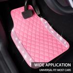NBTEPEM Pink Bling Leather Car Floor Mats Full Set, Sparkly Diamond Car Mats Universal Fit Most Automotive, Glitter Rhinestone Carpet Waterproof Anti-Slip, 5 pcs Set (Pink Leather Diamond)